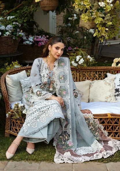 Lawn 3pc unstitched chiken kari embroiered with khaddi net(ready to waer duppata) summer collection suit