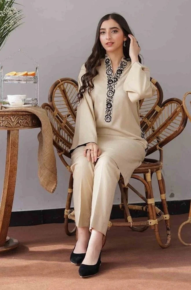 3PC Unstitched Dhanak Embroidered Shirt with Dhanak Embroidery Shawl - KW1114