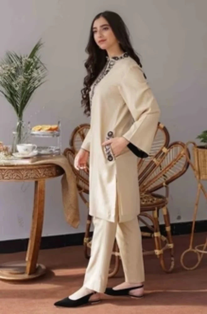 3PC Unstitched Dhanak Embroidered Shirt with Dhanak Embroidery Shawl - KW1114