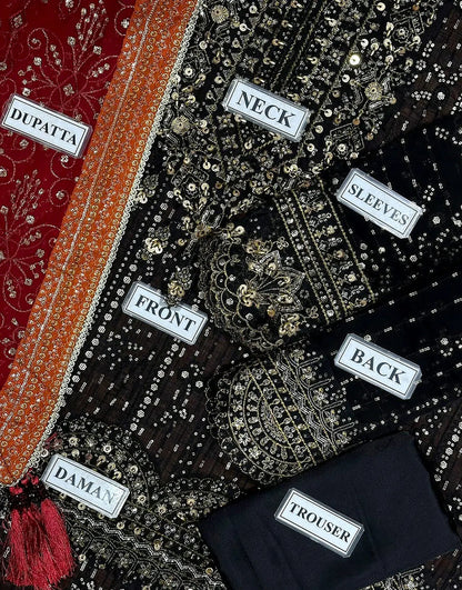 Glamorous Heavily Embroidered Black Chiffon Maxi Dress for Weddings