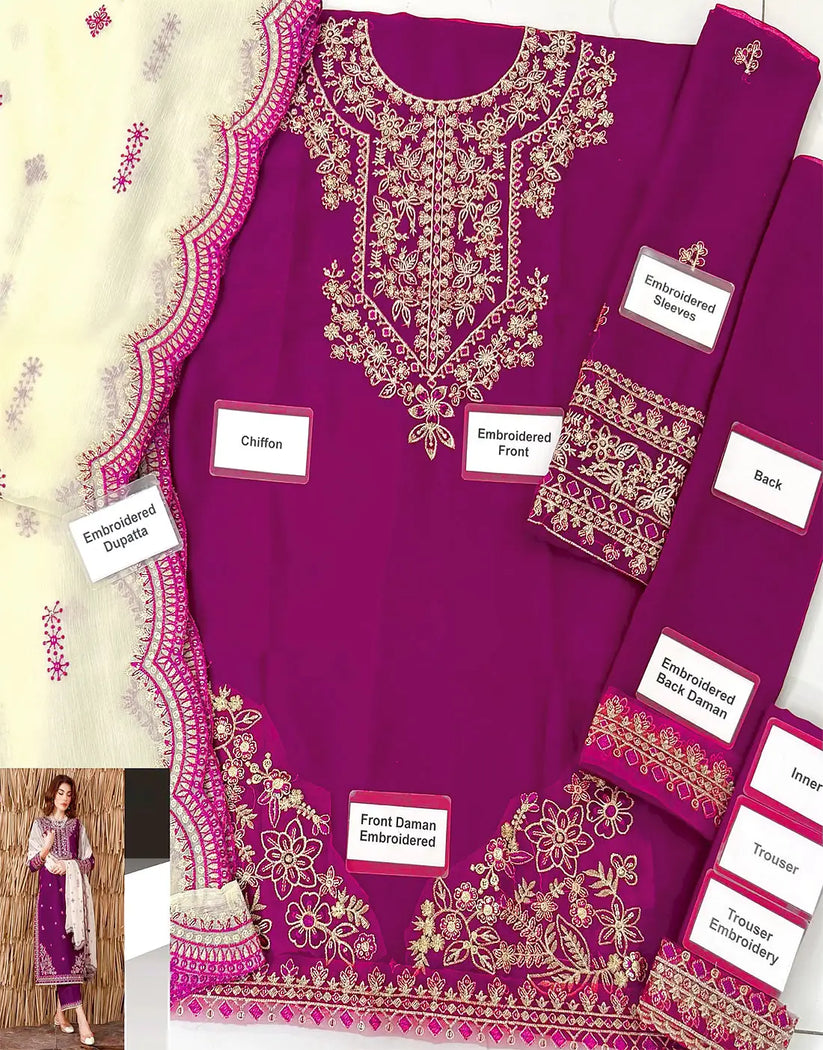 Elegant Embroidered Chiffon Party Wear Dress with Inner