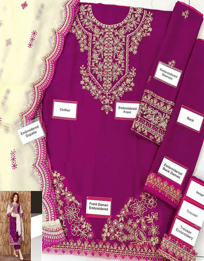 Elegant Embroidered Chiffon Party Wear Dress with Inner