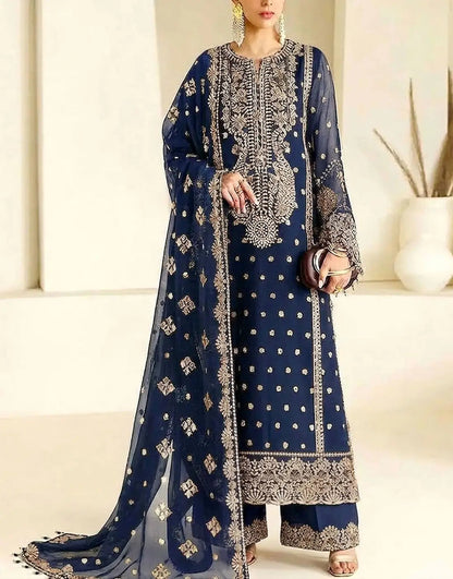 Heavy Embroidered Chiffon Wedding Party Dress with Silk Trouser