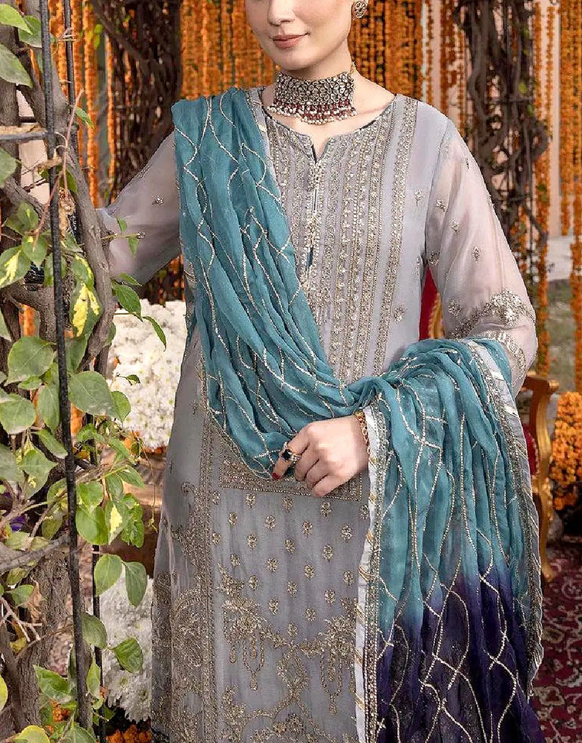Graceful Embroidered Grey Chiffon Dress for Formal & Party Ready Look