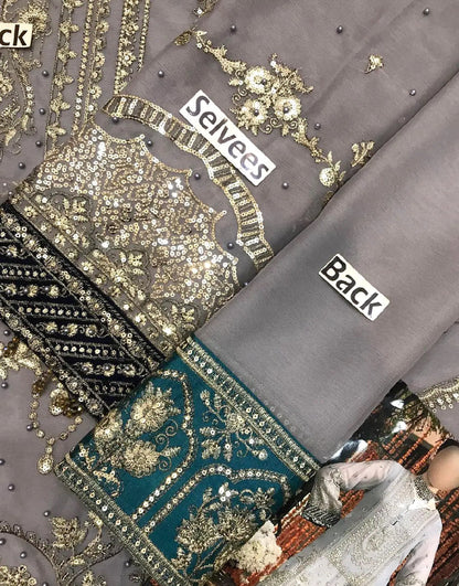 Graceful Embroidered Grey Chiffon Dress for Formal & Party Ready Look
