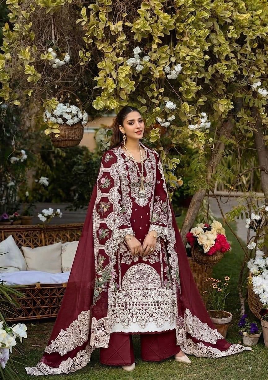 Lawn 3pc unstitched chiken kari embroiered with khaddi net(ready to waer duppata) summer collection suit