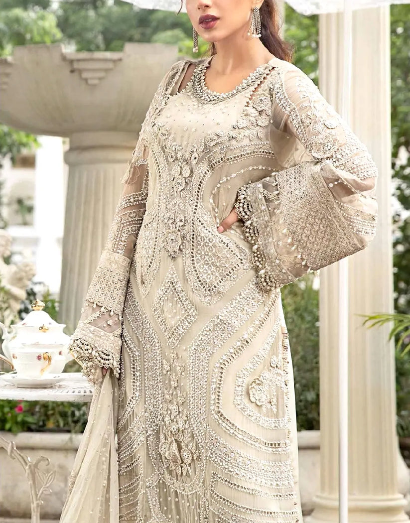 Classic Poise 3D Embroidered Chiffon Pearl Work Dress for Nikkah & Weddings