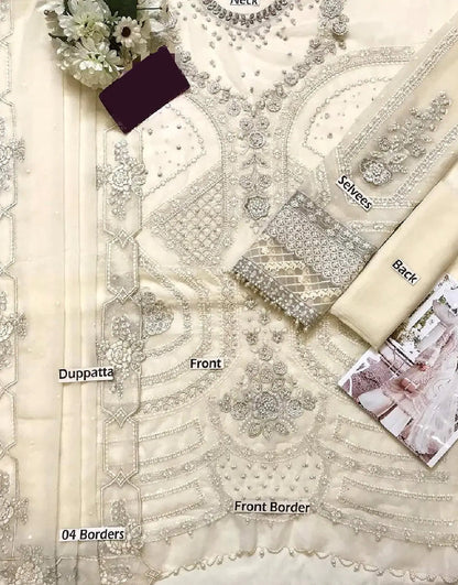 Classic Poise 3D Embroidered Chiffon Pearl Work Dress for Nikkah & Weddings