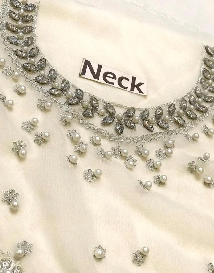 Classic Poise 3D Embroidered Chiffon Pearl Work Dress for Nikkah & Weddings