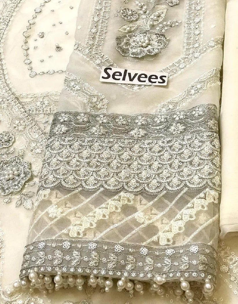 Classic Poise 3D Embroidered Chiffon Pearl Work Dress for Nikkah & Weddings