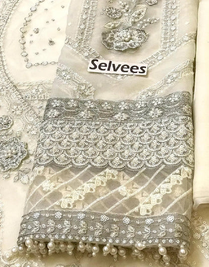 Classic Poise 3D Embroidered Chiffon Pearl Work Dress for Nikkah & Weddings