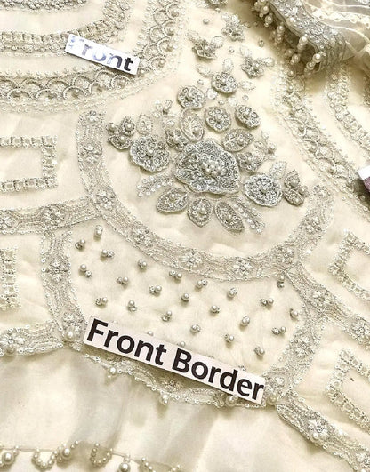 Classic Poise 3D Embroidered Chiffon Pearl Work Dress for Nikkah & Weddings