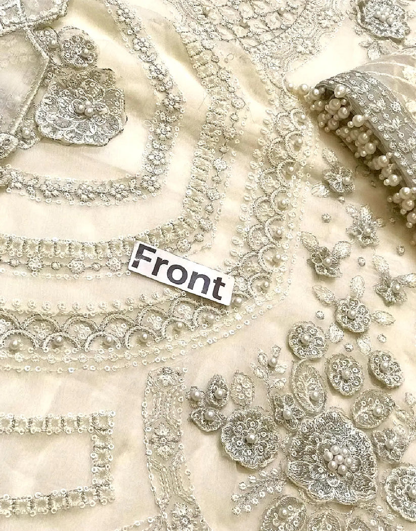 Classic Poise 3D Embroidered Chiffon Pearl Work Dress for Nikkah & Weddings