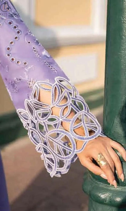 lawn 3pc unstitched heavy embroidered suit with silk digital printed dupatta