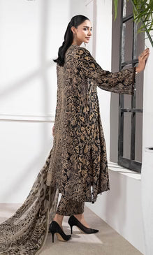 3 Piece Silk Print Embroidered Suit - KMP - 130