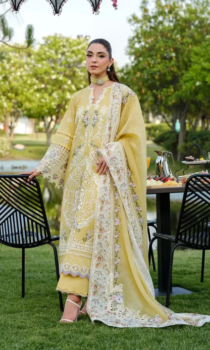 Unstitched Embroidered DHANAK 3 Piece Chikn kari Suit Embroidered SHAWL - DANDELION