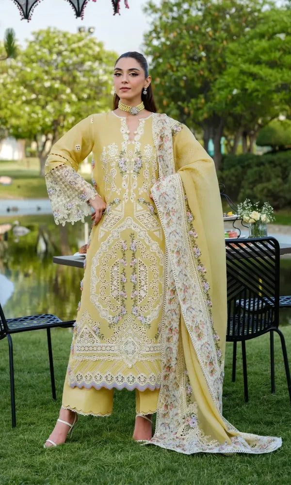 Unstitched Embroidered DHANAK 3 Piece Chikn kari Suit Embroidered SHAWL - DANDELION