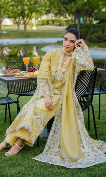 Unstitched Embroidered DHANAK 3 Piece Chikn kari Suit Embroidered SHAWL - DANDELION