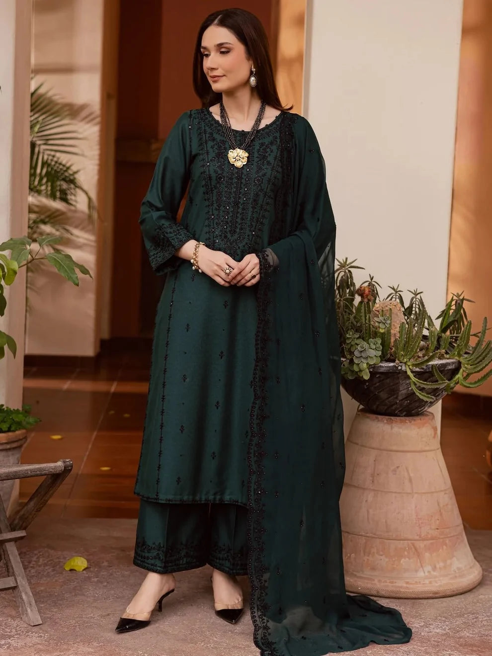 Dhanak 3pc unstitched Winter Collection embroidered suit