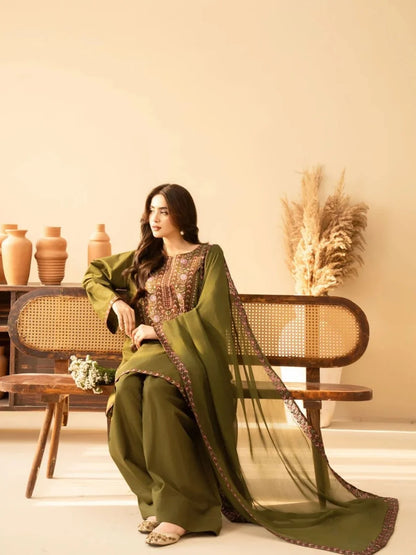Dhanak 3pc unstitched embroiered collection suit