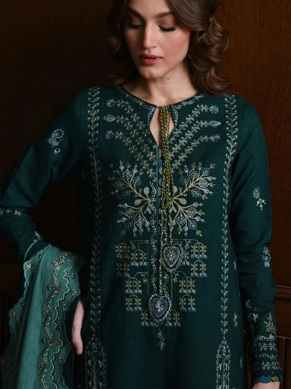 Dhanak 3pc unstitched winter collection embroidered suit