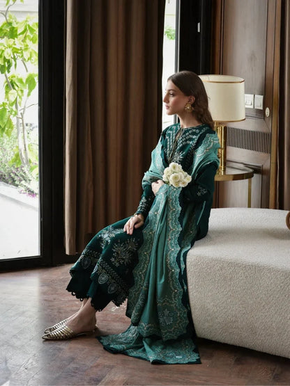 Dhanak 3pc unstitched winter collection embroidered suit