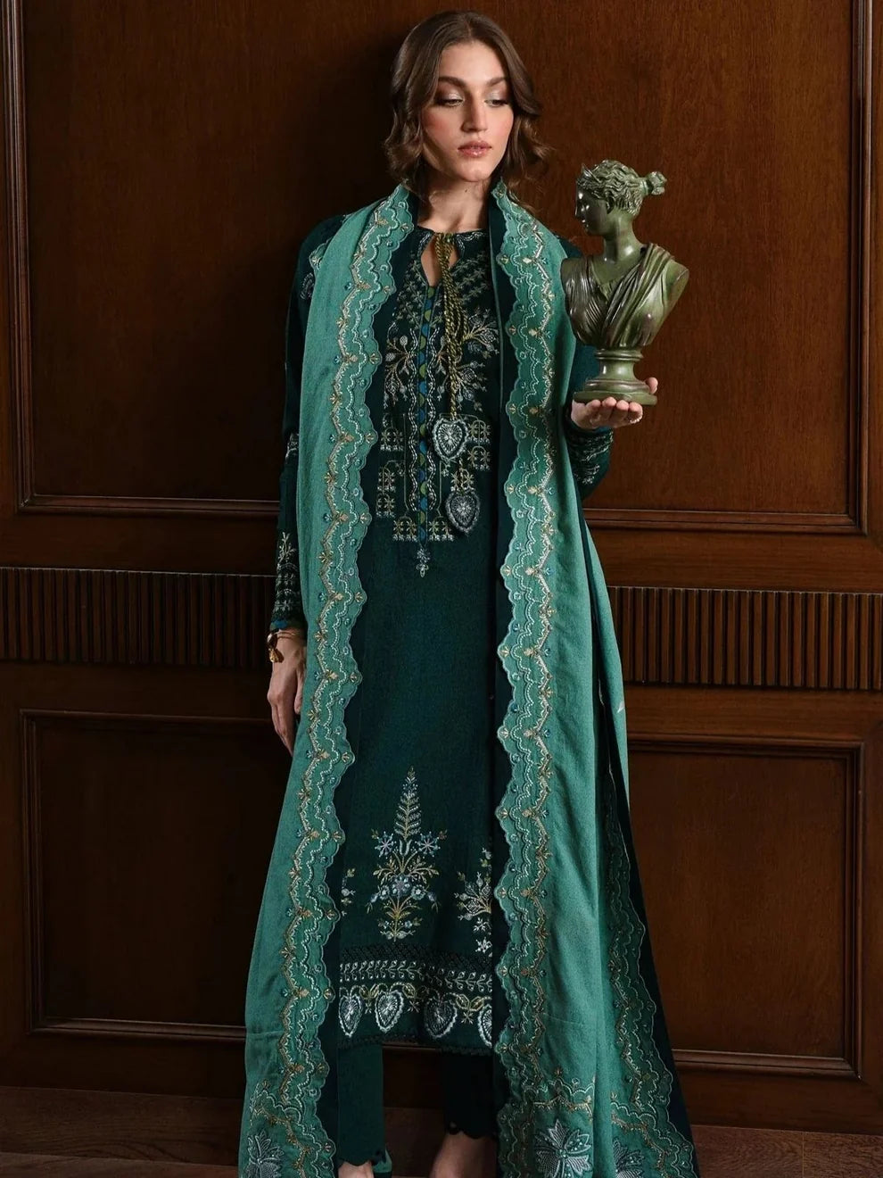 Dhanak 3pc unstitched winter collection embroidered suit