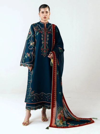 Dhanak 3pc unstitched winter collection embroiered suit