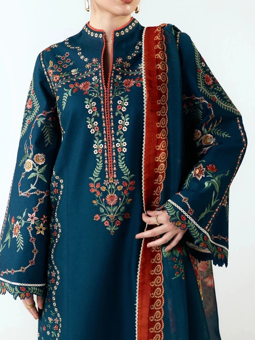 Dhanak 3pc unstitched winter collection embroiered suit
