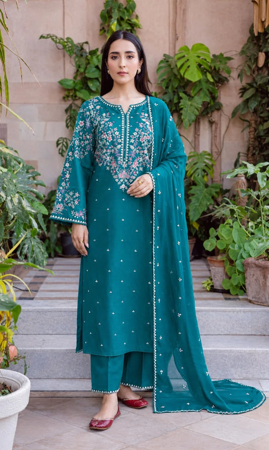 Dhanak 3pc unstitched embroidered winter collection suit