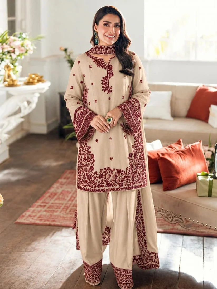 Dhanak 3pc unstitched embroidered winter collection suit