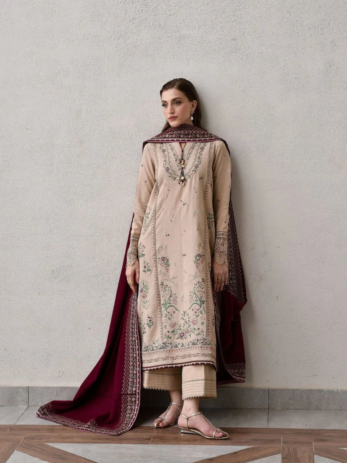 Dhanak 3pc unstitched winter collection embroidered suit