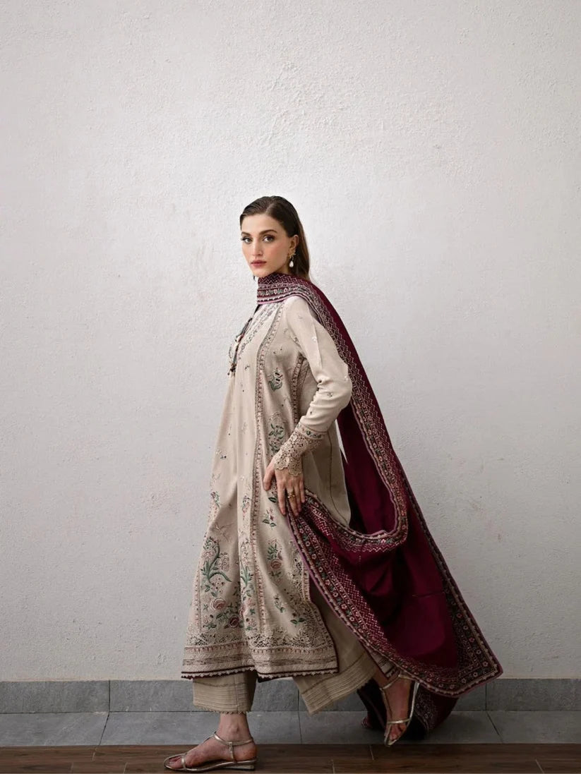 Dhanak 3pc unstitched winter collection embroidered suit