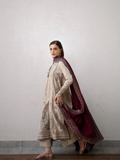 Dhanak 3pc unstitched winter collection embroidered suit