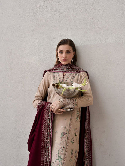 Dhanak 3pc unstitched winter collection embroidered suit
