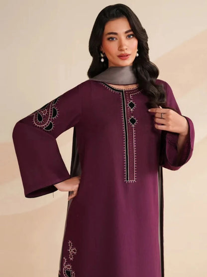 Dhanak 3pc unstitched winter collection embroidered suit