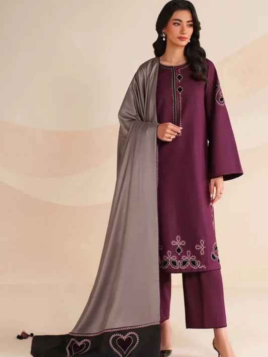 Dhanak 3pc unstitched winter collection embroidered suit