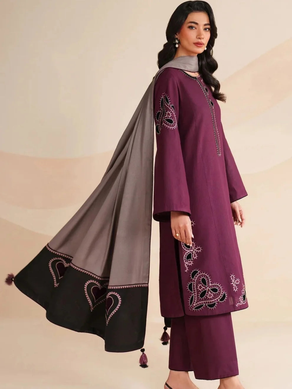 Dhanak 3pc unstitched winter collection embroidered suit