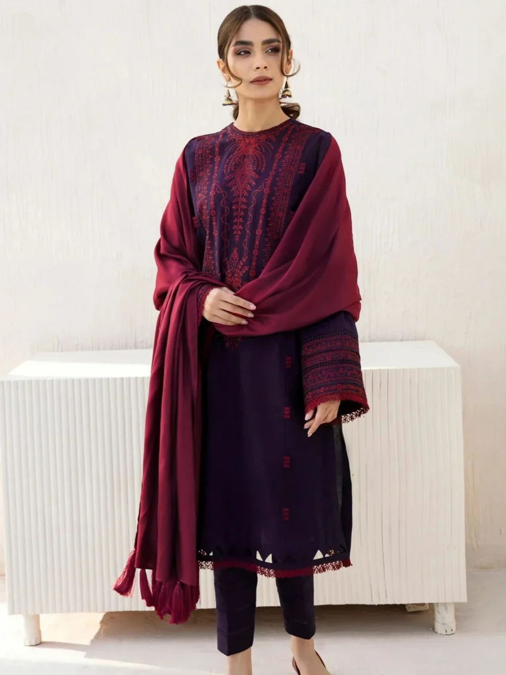 Dhanak 3pc unstitched winter collection embroidered suit