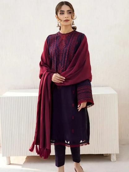 Dhanak 3pc unstitched winter collection embroidered suit