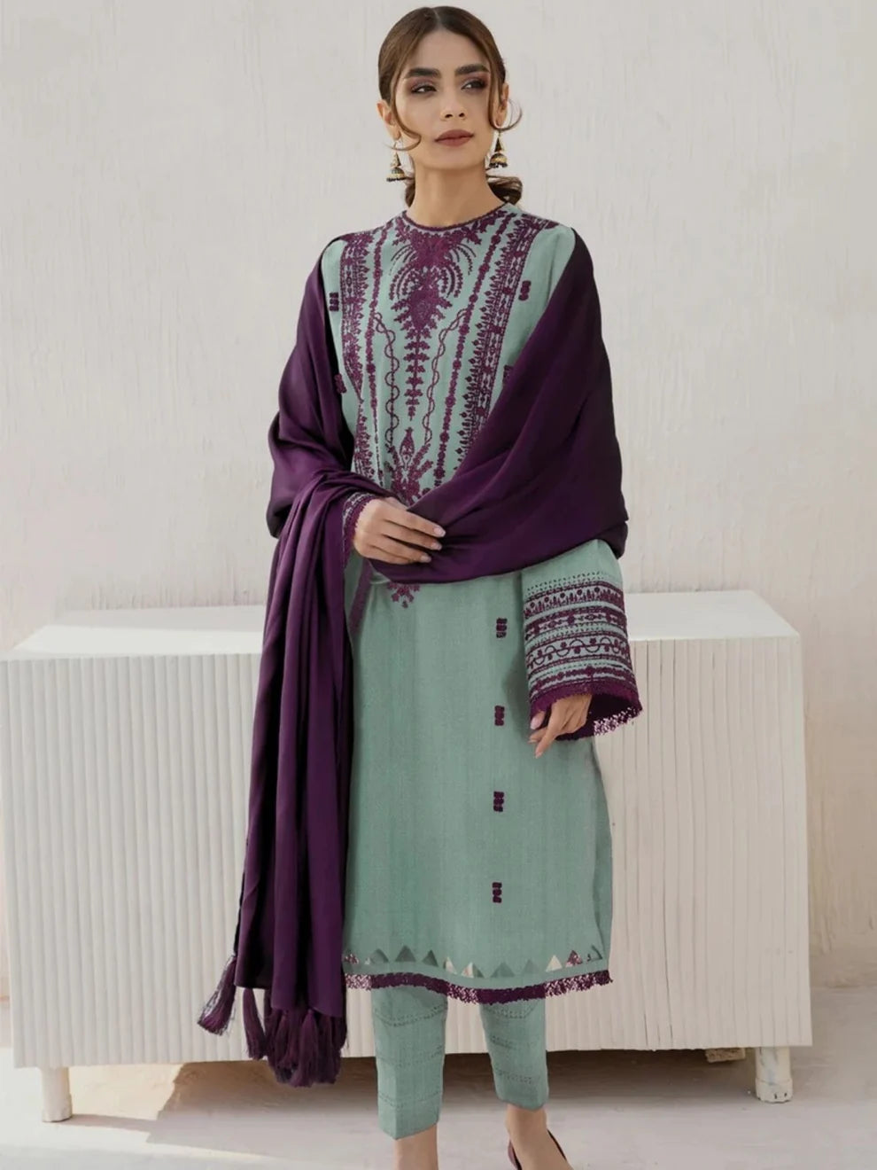 Dhanak 3pc unstitched winter collection embroidered suit