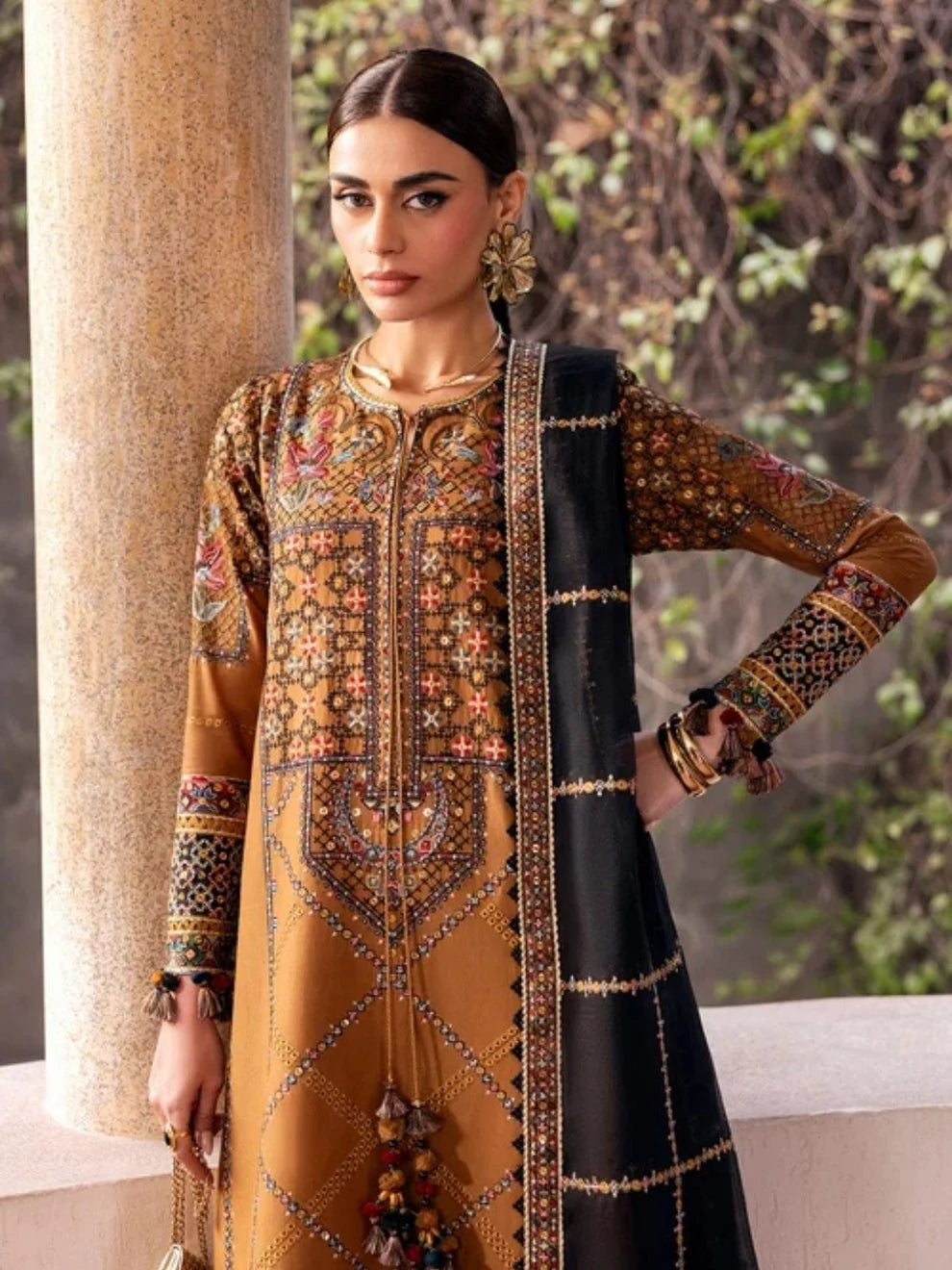 Dhanak 3pc usntitched winter collection embroidered suit