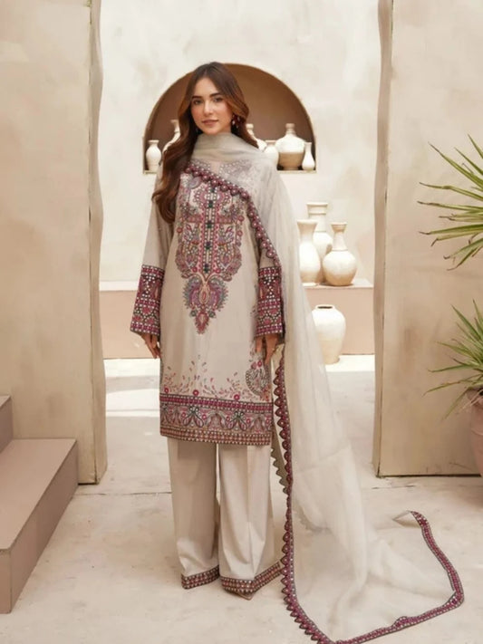 Dhanak 3pc unstitched embroidered winter collection suit