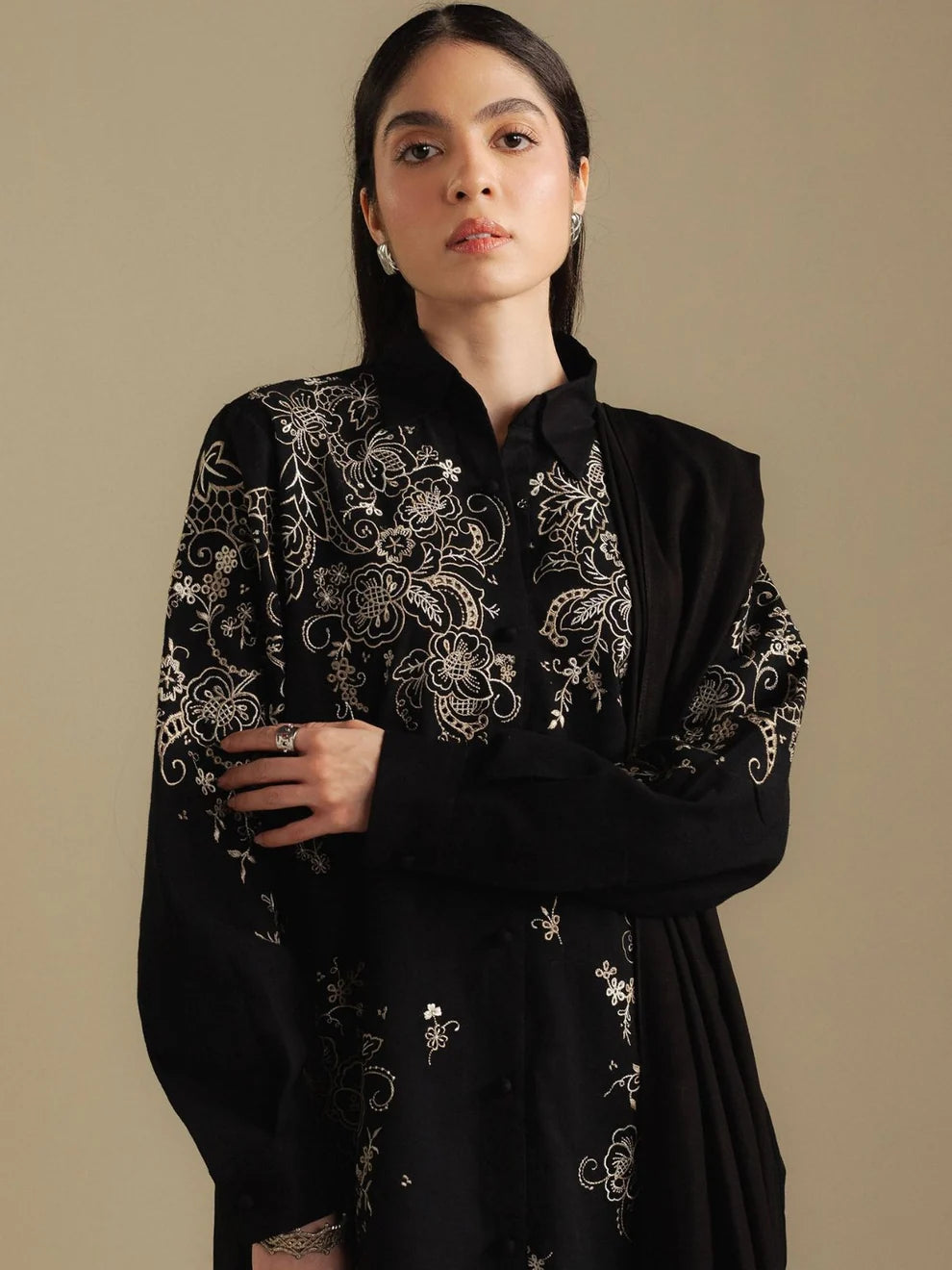 Dhanak 3pc unstitched embroidered winter collection suit