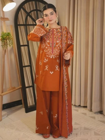 Dhanak 3pc unstitched winter collection embroidered suit with embroidered trouser