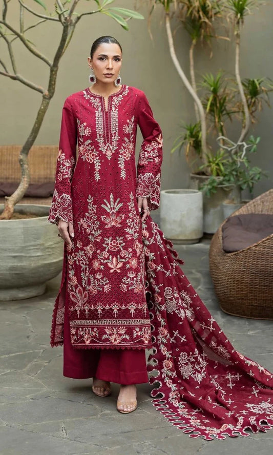 Unstitched 3 Piece Embroidered Chikn Kari RTW Chiffon Embroidered Dupatta - MARYVN