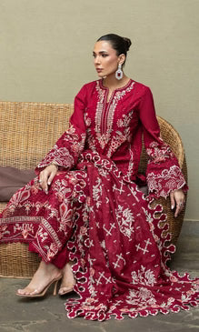 Unstitched 3 Piece Embroidered Chikn Kari RTW Chiffon Embroidered Dupatta - MARYVN