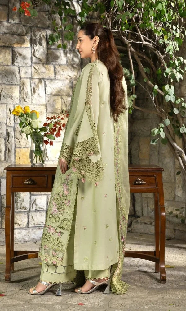 DHANAK Unstitched 3 Piece Embroidered Chikn Kari RTW Embroidered Dupatta - SPANISH MUSE