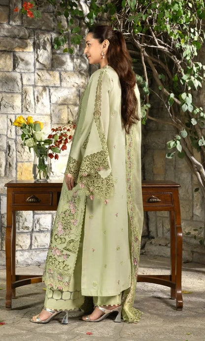 DHANAK Unstitched 3 Piece Embroidered Chikn Kari RTW Embroidered Dupatta - SPANISH MUSE