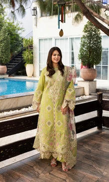 DHANAK Embroidered 3 Piece Chikn Kari RTW SHAWL Embroidered - PINK PARROT